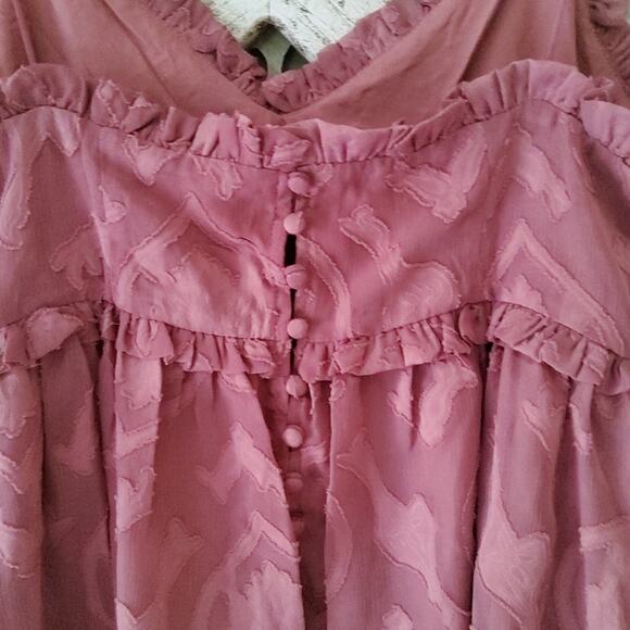 Fanco Women's Flowy Babydoll Button Back Ruffle Tank Top in Dusty Rose - Picture 8 of 16